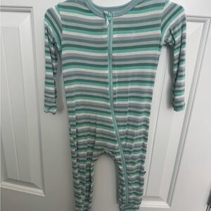 Kickee Pants Striped Green and Gray Kids One Piece